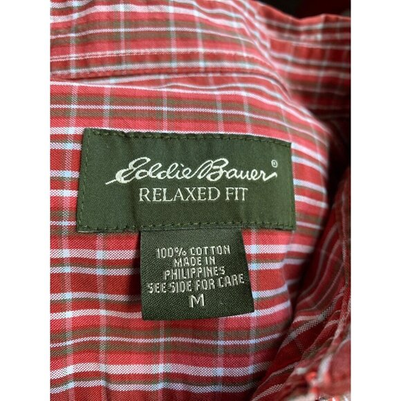 EDDIE BAUER MEN'S SHORT SLEEVE RED PLAID RELAXED FIT COTTON SHIRT SZ M - Picture 5 of 5